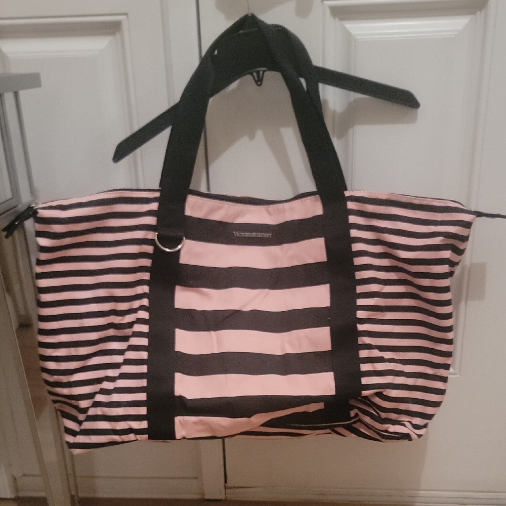 Victoria's Secret Signiture Striped Pink and Black Patterned Tote Bag. BN.